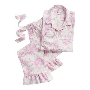 Love Shack Fancy/Pottery Barn Teen Flannel Pajama Set Sz XS Pink Floral Pockets